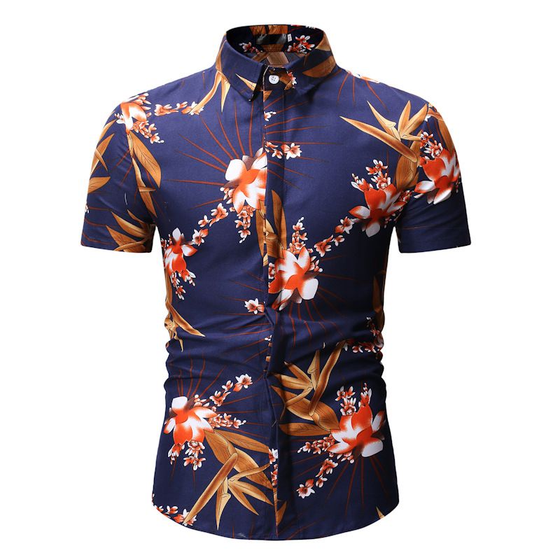 Men Casual Floral Print Short Sleeves Shirt