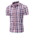 Men Simple Plaid Print Short Sleeves Shirt