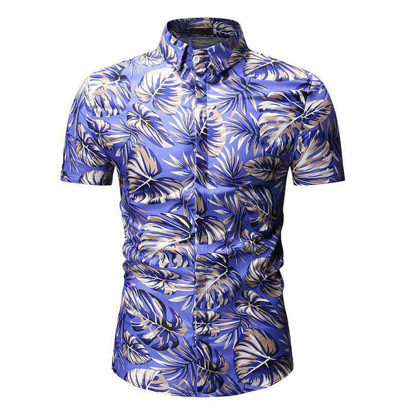 Men Leaves Print Short Sleeves Shirt