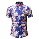 Men Floral Print Loose Short Sleeves Shirt