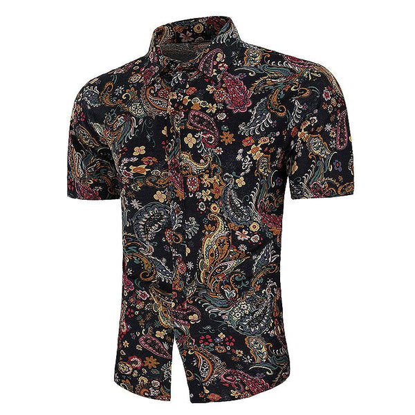 National Style Men Personality Print Casual Short Sleeves Shirt