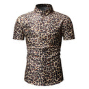 Men Leopard Print Short Sleeves Shirt