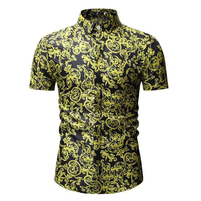 Men Casual Flower Print Short Sleeves Shirt