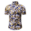 Men Leaves Print Lapel Short Sleeves Shirt