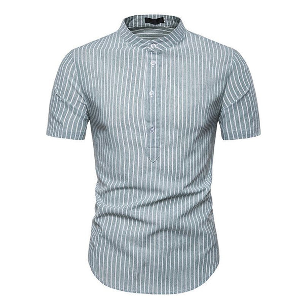 Men Simple Striped Print Pullover Short Sleeves Shirt