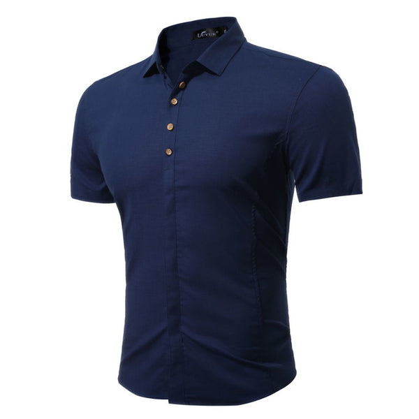 Men Solid Color Lapel Casual Short Sleeves Shirt