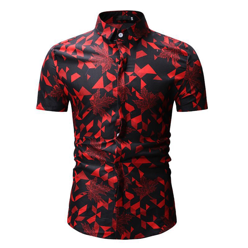 Men Fashion Geometric Print Short Sleeves Shirt