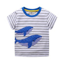 Boys Cartoon Shark Embroidered Round Collar Tee