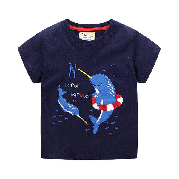 Boys Dolphin Embroidered Short Sleeves Tee