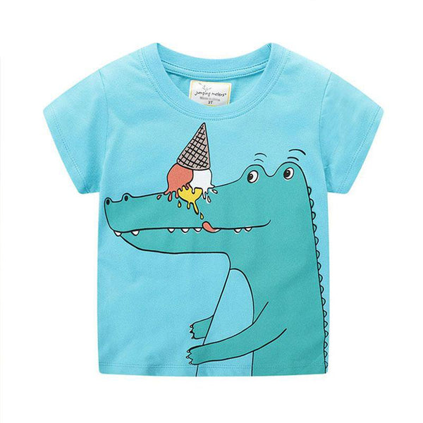 Boys Cartoon Crocodile Print Short Sleeves T-shirt