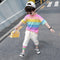 2 Pcs Boys Rainbow Striped Print Tops And Lace-up Pants Set