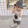 2 Pcs Boys Owl Print Vest And Plaid Print Shorts