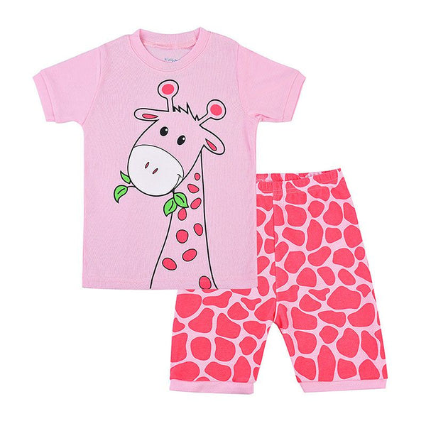 2 Pcs Girls Sika Deer Print Tops And Shorts Sleepwear Suit