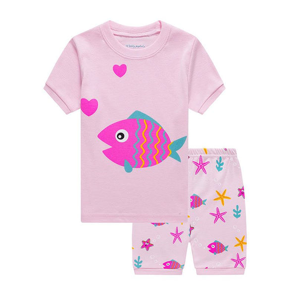2 Pcs Girls Cotton Goldfish Print Sleepwear Suit