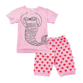 2 Pcs Girls Mermaid Print Tops And Love Heart Print Shorts Pajamas Suit