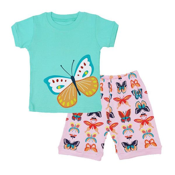 2 Pcs Girls Butterfly Print Sleepwear Suit