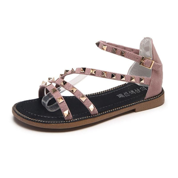 Rivet Design Open Toe Cover Heel Flat Sandals Shoes