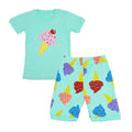 2 Pcs Girls Cotton Ice Cream Pattern T-shirts And Shorts Sleepwear Suit