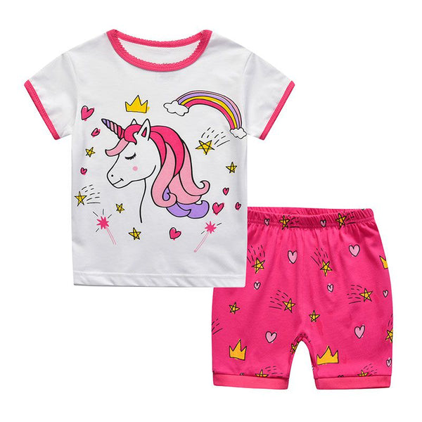 2 Pcs Girls Unicorn Print Sleepwear Suit