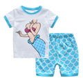 2 Pcs Girls Mermaid Print Tops And Scale Print Shorts Sleepwear Suit