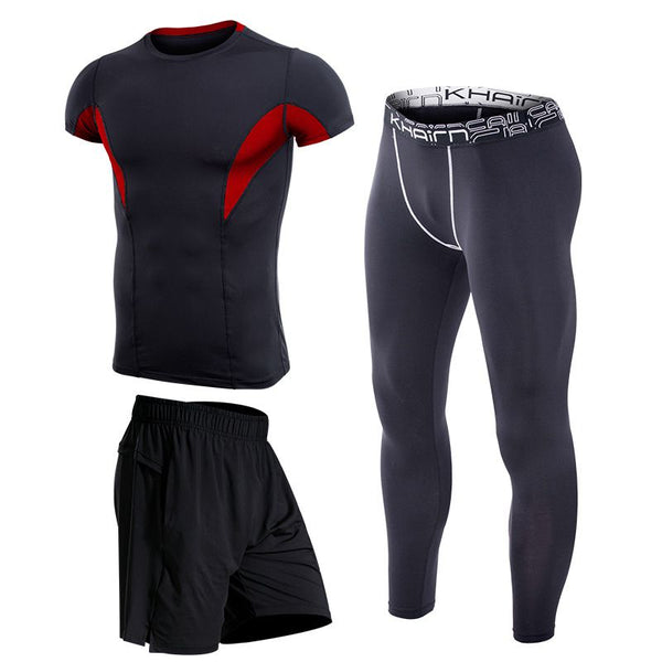 3 Pcs Men Quick Drying Short Sleeves And Shorts And Pants Sportswear Set