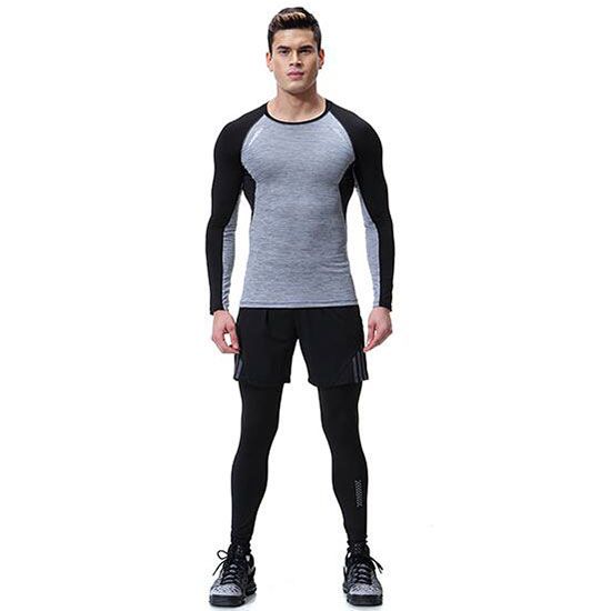 3 Pcs Men Quick Drying Long Sleeves And Shorts And Pants Sportswear Set