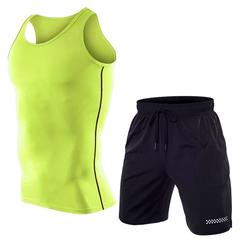 2 Pcs Men Quick Drying Vest And Drawstring Shorts Fitness Set