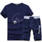 2 Pcs Men Round Collar Letters Print Short Sleeves And Shorts Suit