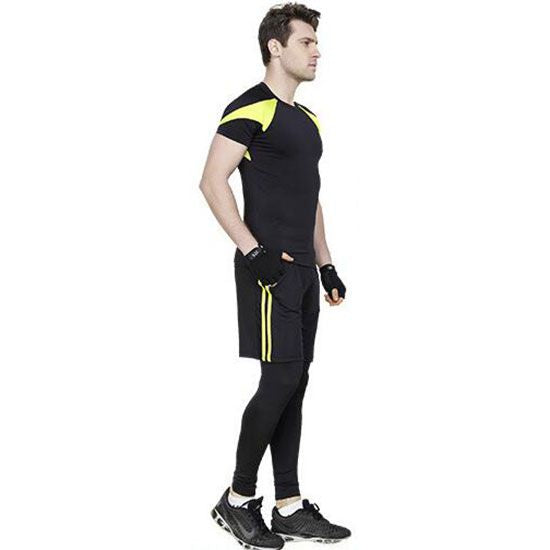 3 Pcs Men Patchwork Tops And Shorts And Pants Fitness Set