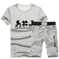 2 Pcs Men Round Collar Letters Print T-shirts And Drawstring Shorts