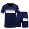 2 Pcs Men Striped Print Tops And Elastic Waist Shorts