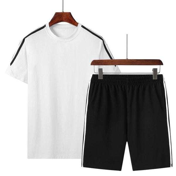 2 Pcs Men Simple Round Collar Tops And Elastic Waist Shorts Set