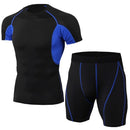 2 Pcs Men Color Blocking Tees And Shorts Sports Suit