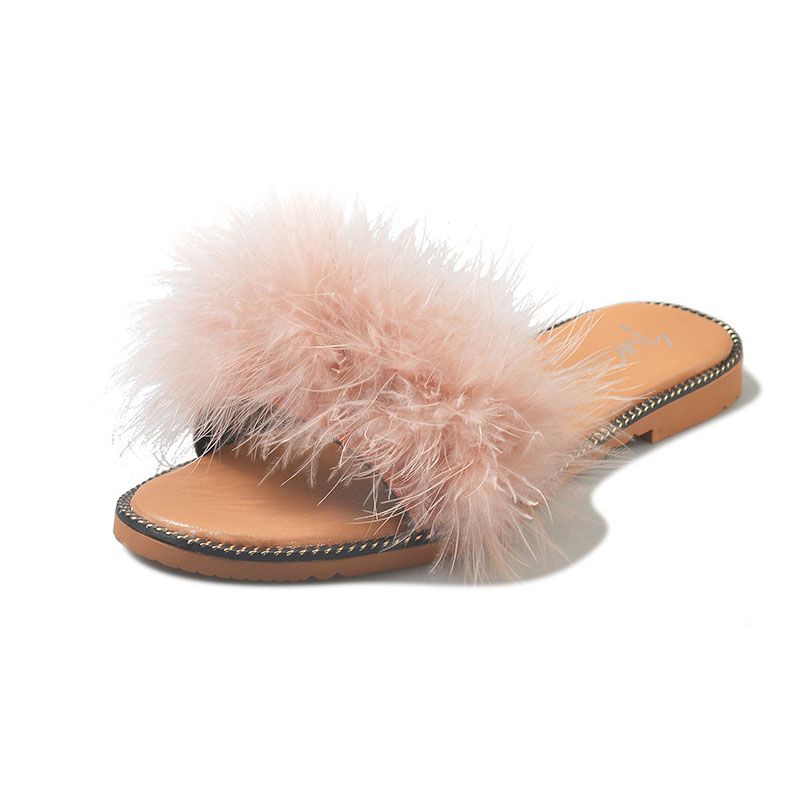 Fashion Round-toe Fluffy Decoration Slippers Shoes