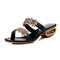 Leaves Pattern Rhinestone Metal Block Heels Slippers Shoes