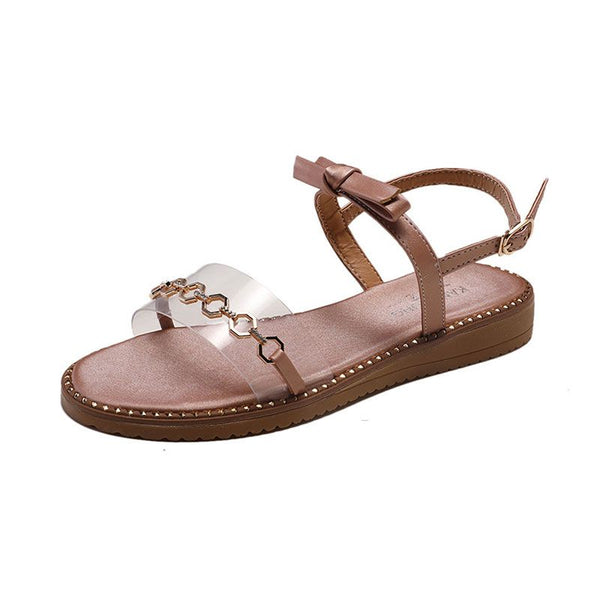 Metal Ring Bands Design Bowknot Pattern Ankle Strap Sandals Shoes