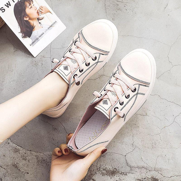 PU Upper Lace-up Soft Flat Sneakers Shoes