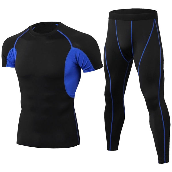 2 Pcs Men Short Sleeves And Pants Fitness Set