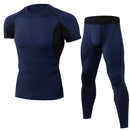 2 Pcs Men Super Elastic Short Sleeves And Pants Sportswear Set