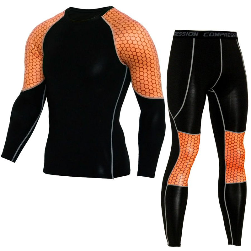 2 Pcs Men Grid Print Long Sleeves Tops And Pants Fitness Suit