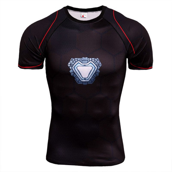 Men Polyester Fashion Superman Pattern Fitness Short Sleeves Tees