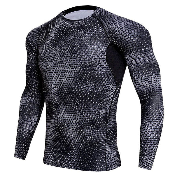 Men Snakeskin Print Fitness Running Long Sleeves Tops