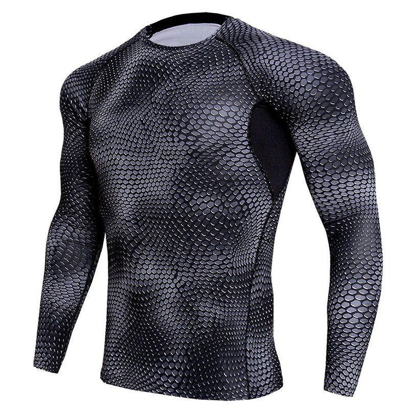 Men Snakeskin Print Fitness Running Long Sleeves Tops