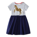 Girls Striped Print Sequins Design Dress