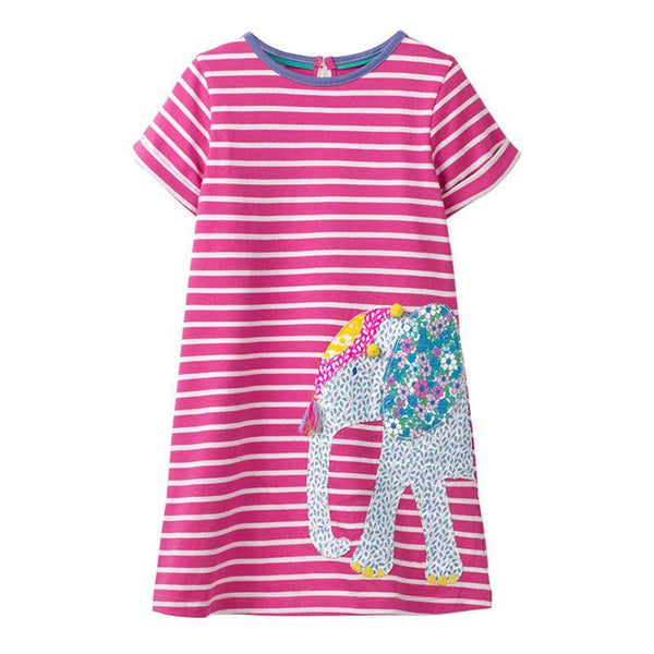 Girls Cotton Elephant Print Casual Dress