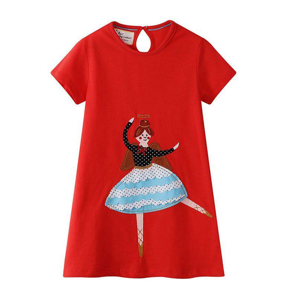 Girls Cartoon Dancing Girl Embroidered Dress