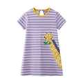 Girls Striped Giraffe Embroidered Dress