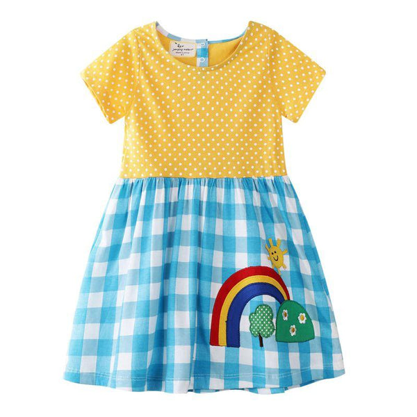 Girls Cotton Rainbow Embroidered Dress