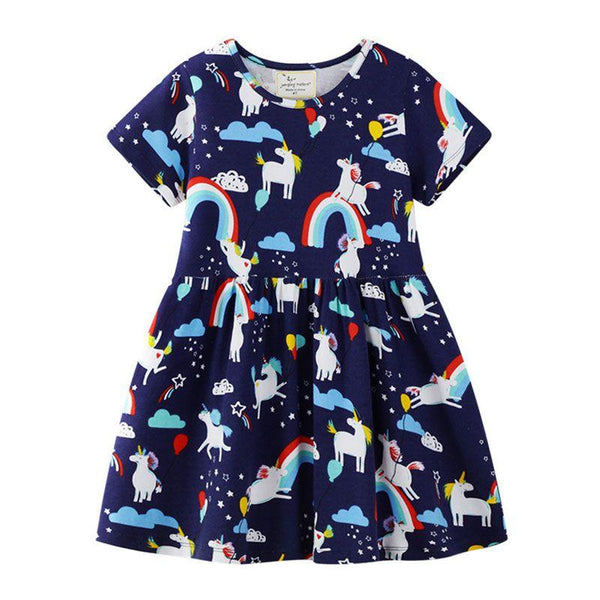 Girls Cartoon Unicorn Print Defined Waist A-line Dress