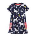 Girls Pocket Design Cute Animal Print Dress